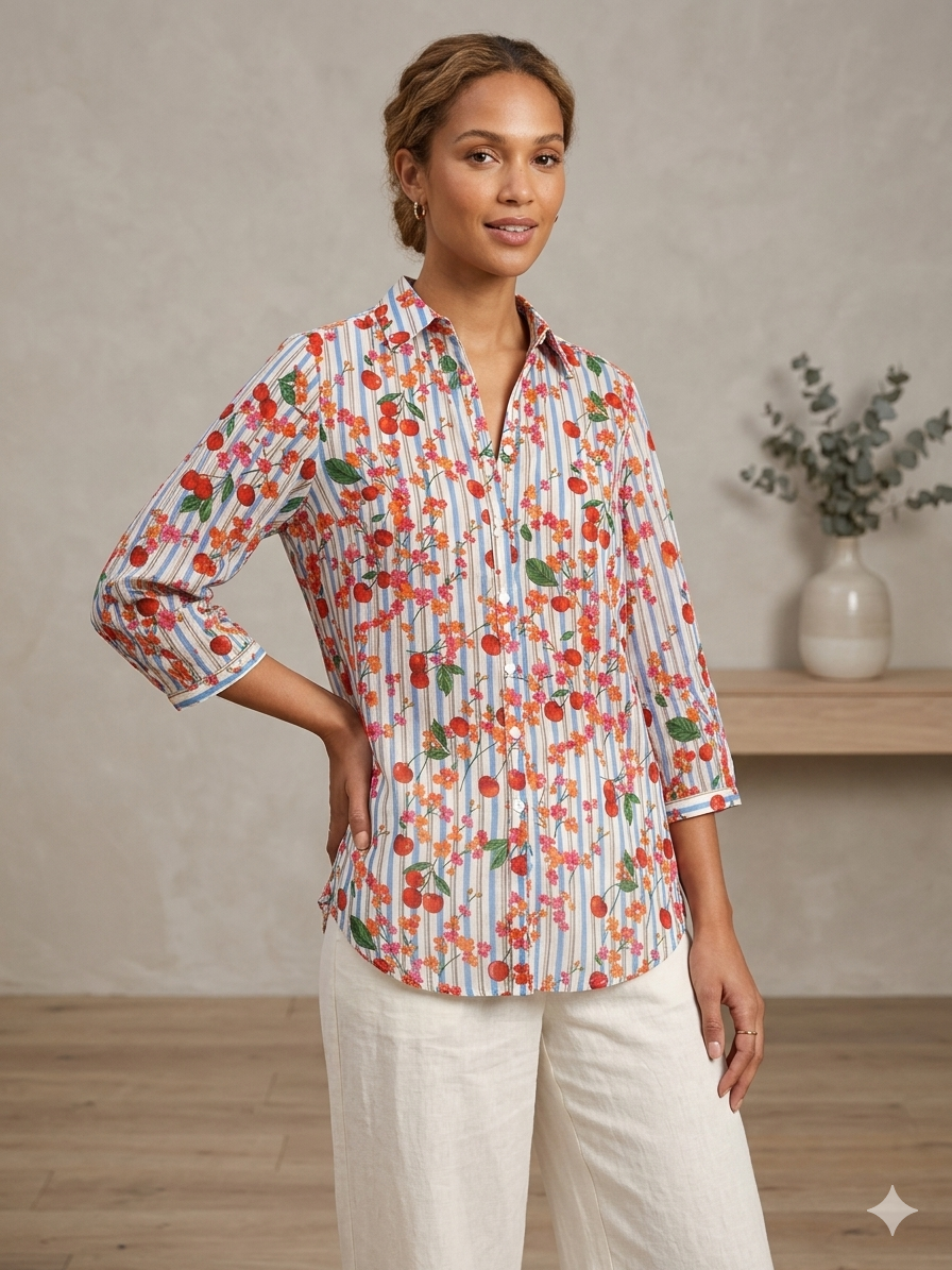 Chemise Cerises bleu Collection Palme