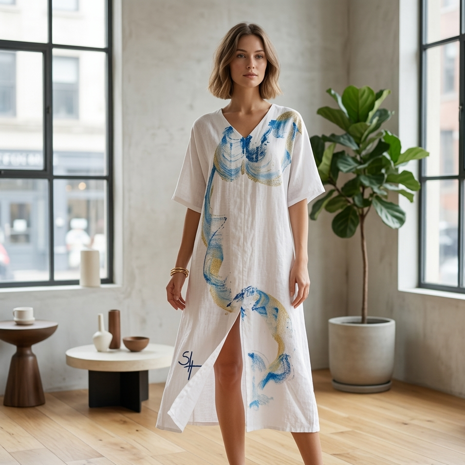 Robe Longue en Lin Bleu Elsa